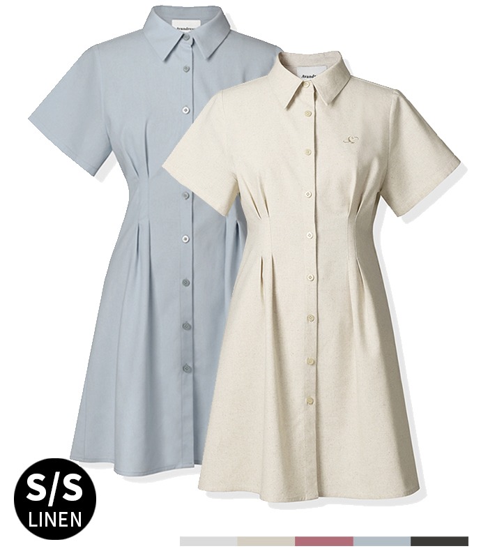 French Linen Slim Shirt Dress - 5COL