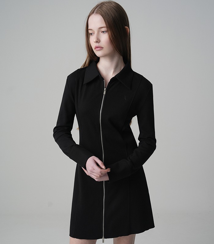 Sopy Collar Long-sleeve Dress BLACK