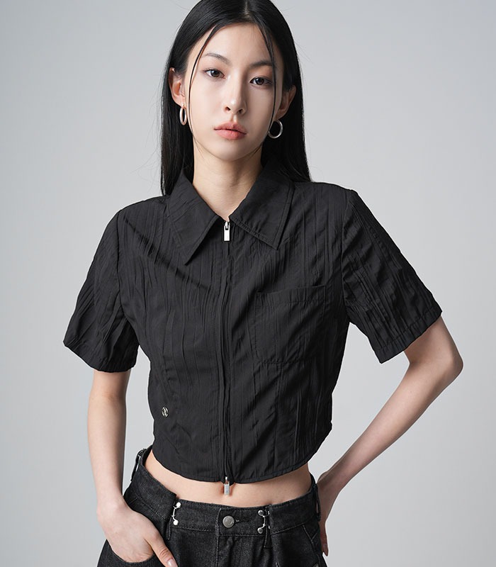 Mini Femi Pleats Shirts Zip-up BLACK